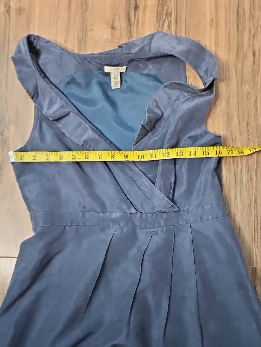 J. Crew Blue Ruffle V-Neck Mini Silk Dress 10 - Picture 7 of 11